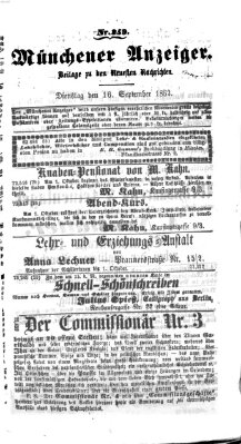 Münchener Anzeiger (Münchner neueste Nachrichten) Dienstag 16. September 1862
