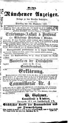 Münchener Anzeiger (Münchner neueste Nachrichten) Samstag 20. September 1862