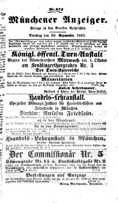 Münchener Anzeiger (Münchner neueste Nachrichten) Dienstag 30. September 1862