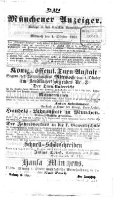 Münchener Anzeiger (Münchner neueste Nachrichten) Mittwoch 1. Oktober 1862