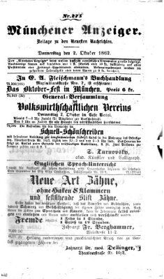 Münchener Anzeiger (Münchner neueste Nachrichten) Donnerstag 2. Oktober 1862