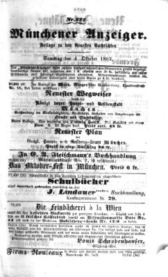 Münchener Anzeiger (Münchner neueste Nachrichten) Samstag 4. Oktober 1862