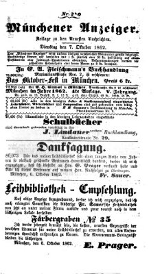 Münchener Anzeiger (Münchner neueste Nachrichten) Dienstag 7. Oktober 1862