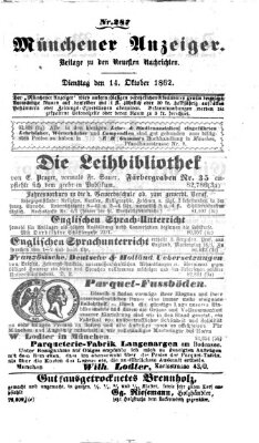 Münchener Anzeiger (Münchner neueste Nachrichten) Dienstag 14. Oktober 1862