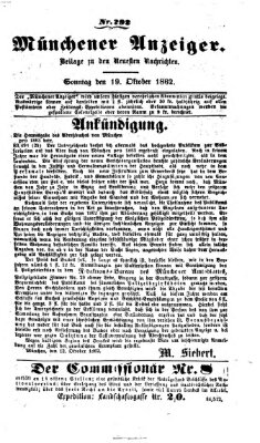 Münchener Anzeiger (Münchner neueste Nachrichten) Sonntag 19. Oktober 1862