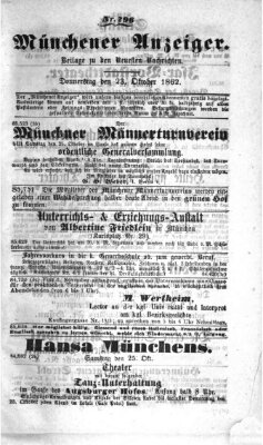 Münchener Anzeiger (Münchner neueste Nachrichten) Donnerstag 23. Oktober 1862