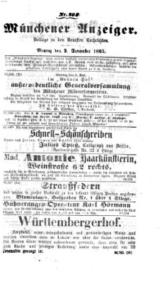 Münchener Anzeiger (Münchner neueste Nachrichten) Montag 3. November 1862