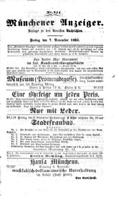 Münchener Anzeiger (Münchner neueste Nachrichten) Freitag 7. November 1862