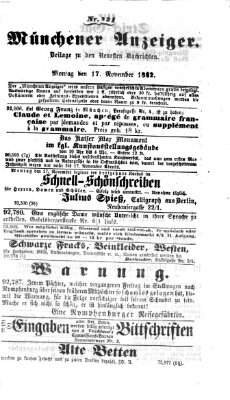 Münchener Anzeiger (Münchner neueste Nachrichten) Montag 17. November 1862