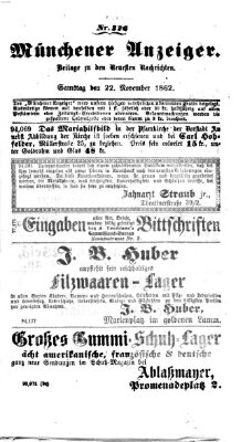 Münchener Anzeiger (Münchner neueste Nachrichten) Samstag 22. November 1862