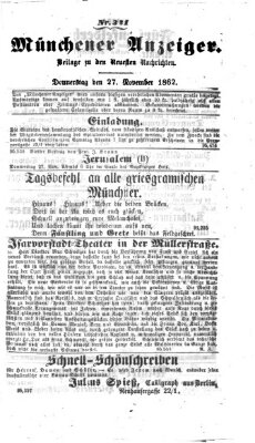 Münchener Anzeiger (Münchner neueste Nachrichten) Donnerstag 27. November 1862