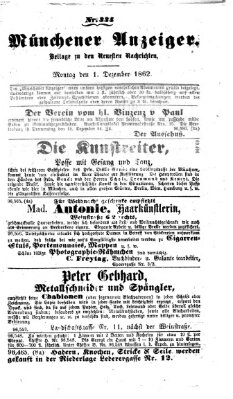 Münchener Anzeiger (Münchner neueste Nachrichten) Montag 1. Dezember 1862