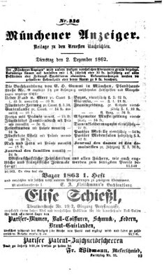 Münchener Anzeiger (Münchner neueste Nachrichten) Dienstag 2. Dezember 1862