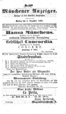 Münchener Anzeiger (Münchner neueste Nachrichten) Freitag 5. Dezember 1862