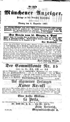 Münchener Anzeiger (Münchner neueste Nachrichten) Montag 8. Dezember 1862