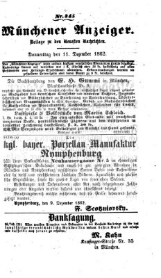 Münchener Anzeiger (Münchner neueste Nachrichten) Donnerstag 11. Dezember 1862