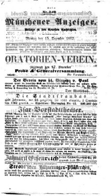 Münchener Anzeiger (Münchner neueste Nachrichten) Montag 15. Dezember 1862