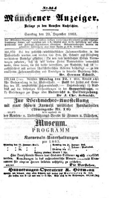 Münchener Anzeiger (Münchner neueste Nachrichten) Samstag 20. Dezember 1862