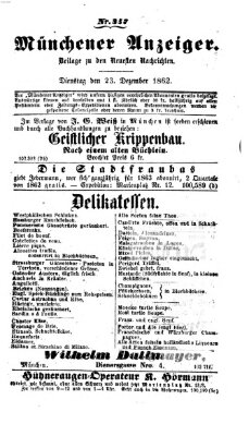 Münchener Anzeiger (Münchner neueste Nachrichten) Dienstag 23. Dezember 1862