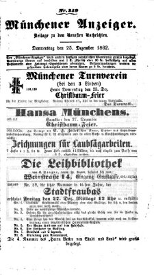 Münchener Anzeiger (Münchner neueste Nachrichten) Donnerstag 25. Dezember 1862