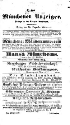 Münchener Anzeiger (Münchner neueste Nachrichten) Freitag 26. Dezember 1862