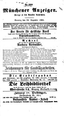 Münchener Anzeiger (Münchner neueste Nachrichten) Sonntag 28. Dezember 1862