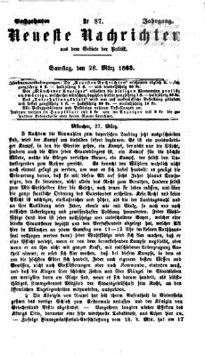 Neueste Nachrichten aus dem Gebiete der Politik (Münchner neueste Nachrichten) Samstag 28. März 1863