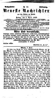 Neueste Nachrichten aus dem Gebiete der Politik (Münchner neueste Nachrichten) Freitag 3. April 1863