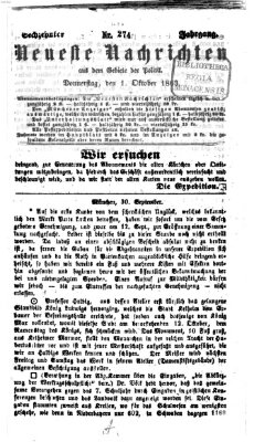 Neueste Nachrichten aus dem Gebiete der Politik (Münchner neueste Nachrichten) Donnerstag 1. Oktober 1863