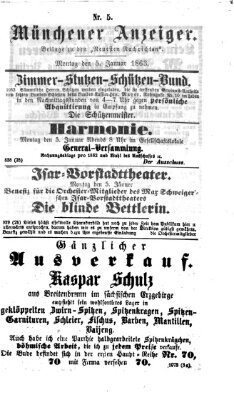 Münchener Anzeiger (Münchner neueste Nachrichten) Montag 5. Januar 1863