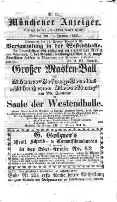 Münchener Anzeiger (Münchner neueste Nachrichten) Sonntag 11. Januar 1863