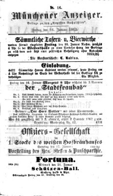 Münchener Anzeiger (Münchner neueste Nachrichten) Freitag 16. Januar 1863