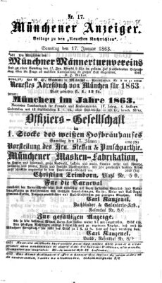 Münchener Anzeiger (Münchner neueste Nachrichten) Samstag 17. Januar 1863