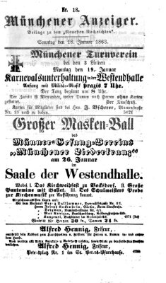 Münchener Anzeiger (Münchner neueste Nachrichten) Sonntag 18. Januar 1863