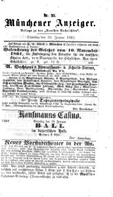 Münchener Anzeiger (Münchner neueste Nachrichten) Dienstag 20. Januar 1863