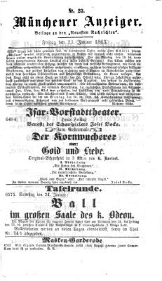 Münchener Anzeiger (Münchner neueste Nachrichten) Freitag 23. Januar 1863