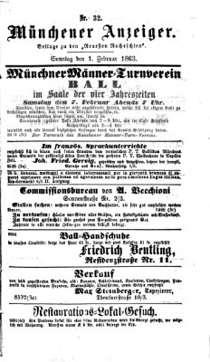 Münchener Anzeiger (Münchner neueste Nachrichten) Sonntag 1. Februar 1863