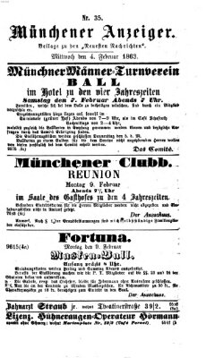 Münchener Anzeiger (Münchner neueste Nachrichten) Mittwoch 4. Februar 1863