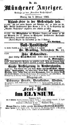 Münchener Anzeiger (Münchner neueste Nachrichten) Montag 9. Februar 1863