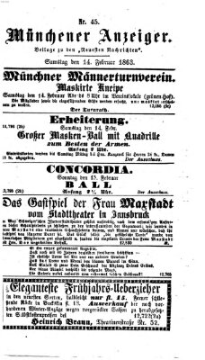 Münchener Anzeiger (Münchner neueste Nachrichten) Samstag 14. Februar 1863