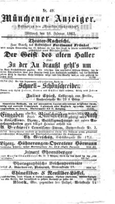 Münchener Anzeiger (Münchner neueste Nachrichten) Mittwoch 18. Februar 1863