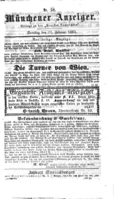 Münchener Anzeiger (Münchner neueste Nachrichten) Samstag 21. Februar 1863