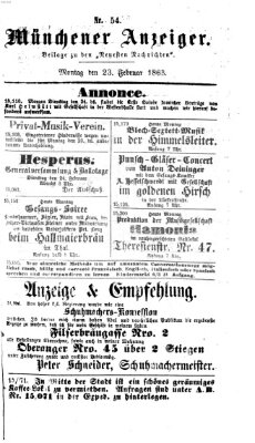 Münchener Anzeiger (Münchner neueste Nachrichten) Montag 23. Februar 1863