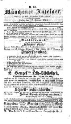 Münchener Anzeiger (Münchner neueste Nachrichten) Freitag 27. Februar 1863