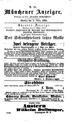 Münchener Anzeiger (Münchner neueste Nachrichten) Montag 2. März 1863