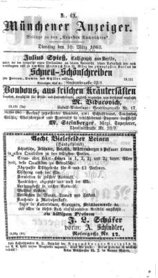 Münchener Anzeiger (Münchner neueste Nachrichten) Dienstag 10. März 1863