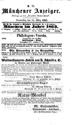 Münchener Anzeiger (Münchner neueste Nachrichten) Donnerstag 12. März 1863