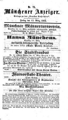 Münchener Anzeiger (Münchner neueste Nachrichten) Freitag 13. März 1863