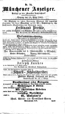 Münchener Anzeiger (Münchner neueste Nachrichten) Sonntag 15. März 1863