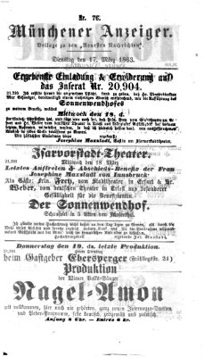 Münchener Anzeiger (Münchner neueste Nachrichten) Dienstag 17. März 1863